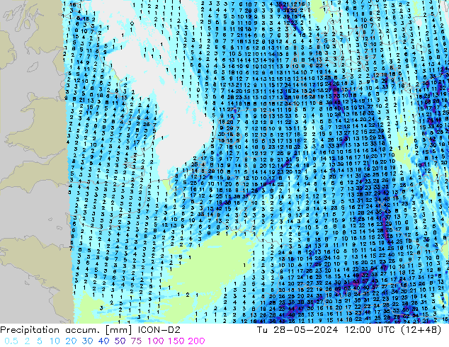 Nied. akkumuliert ICON-D2 Di 28.05.2024 12 UTC