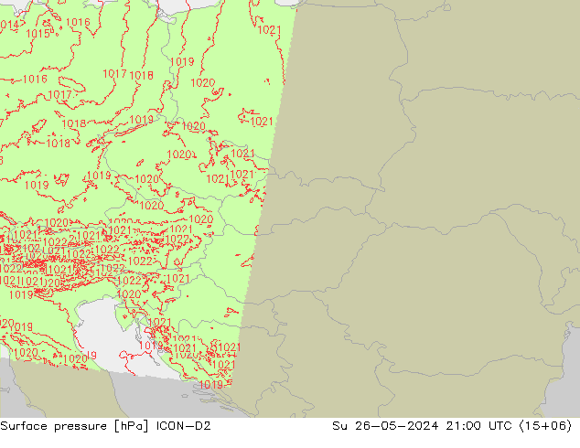 Surface pressure ICON-D2 Su 26.05.2024 21 UTC