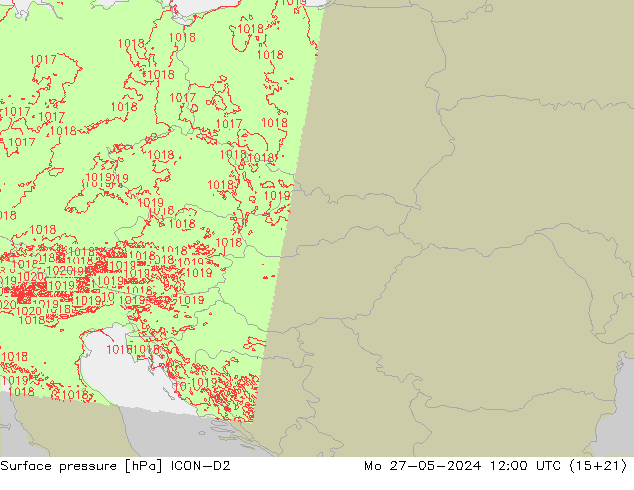 Atmosférický tlak ICON-D2 Po 27.05.2024 12 UTC