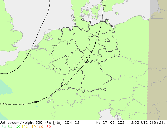 Jet stream/Height 300 hPa ICON-D2 Mo 27.05.2024 12 UTC