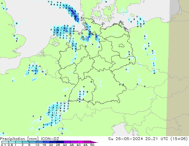 Precipitation ICON-D2 Su 26.05.2024 21 UTC