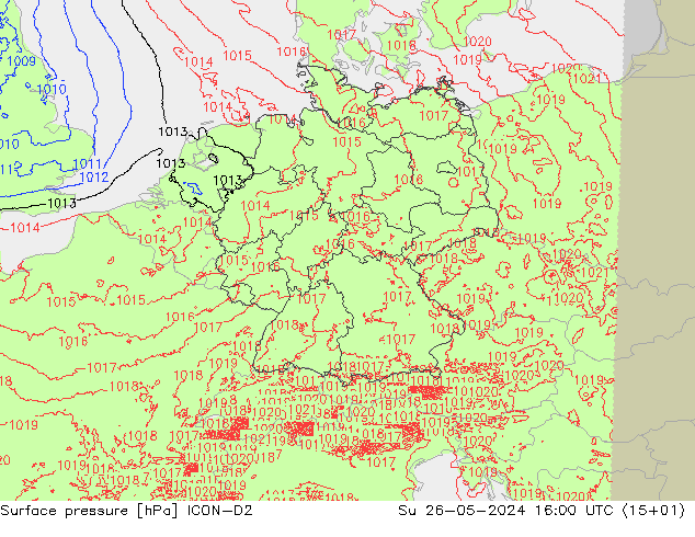 Yer basıncı ICON-D2 Paz 26.05.2024 16 UTC