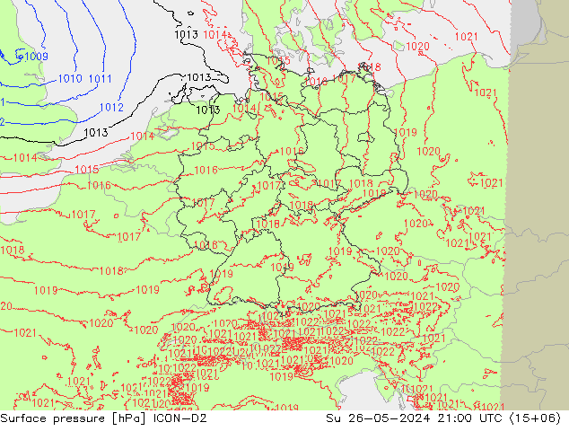 Atmosférický tlak ICON-D2 Ne 26.05.2024 21 UTC