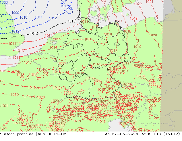 Surface pressure ICON-D2 Mo 27.05.2024 03 UTC