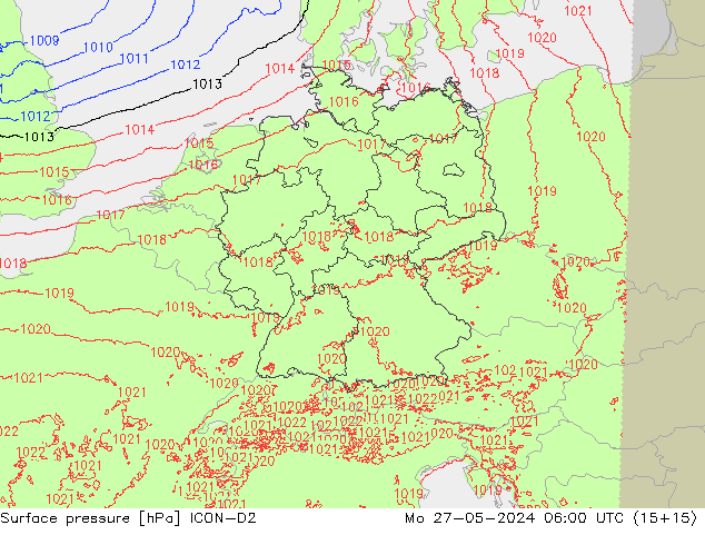 Atmosférický tlak ICON-D2 Po 27.05.2024 06 UTC