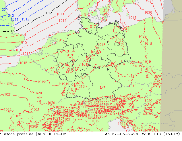 Surface pressure ICON-D2 Mo 27.05.2024 09 UTC