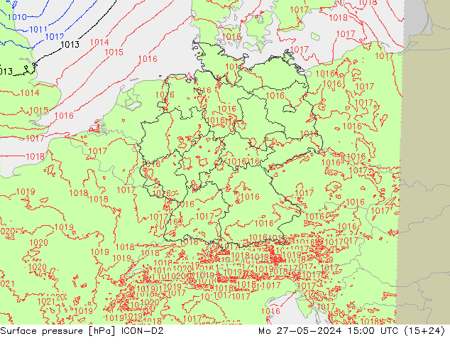 Surface pressure ICON-D2 Mo 27.05.2024 15 UTC