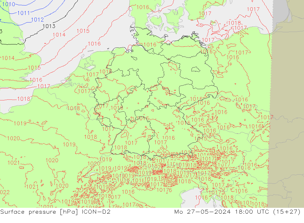 Surface pressure ICON-D2 Mo 27.05.2024 18 UTC