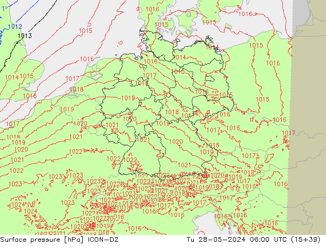 Surface pressure ICON-D2 Tu 28.05.2024 06 UTC