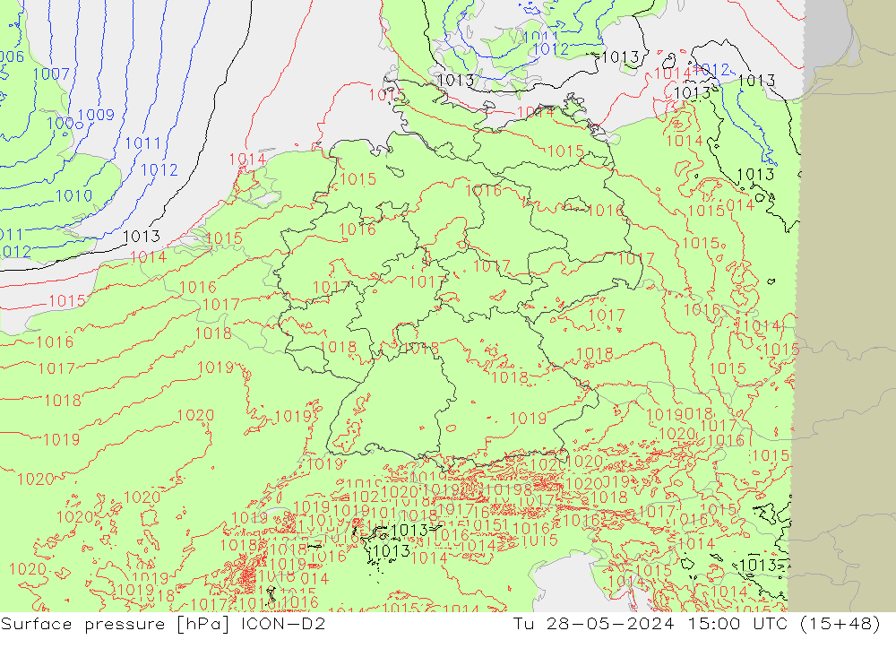 Bodendruck ICON-D2 Di 28.05.2024 15 UTC