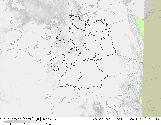 Wolken (gesamt) ICON-D2 Mo 27.05.2024 12 UTC