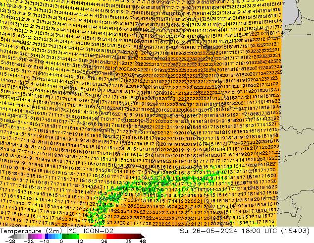 Temperature (2m) ICON-D2 Su 26.05.2024 18 UTC