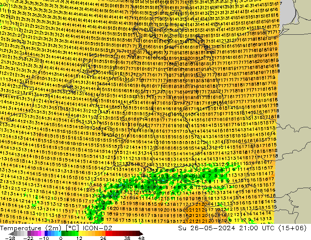 Sıcaklık Haritası (2m) ICON-D2 Paz 26.05.2024 21 UTC