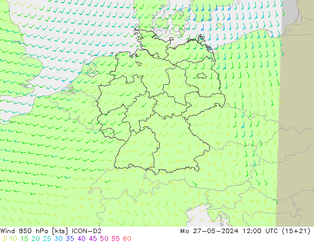 Wind 850 hPa ICON-D2 Po 27.05.2024 12 UTC