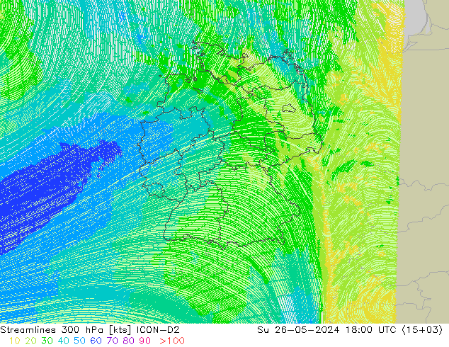 Linha de corrente 300 hPa ICON-D2 Dom 26.05.2024 18 UTC