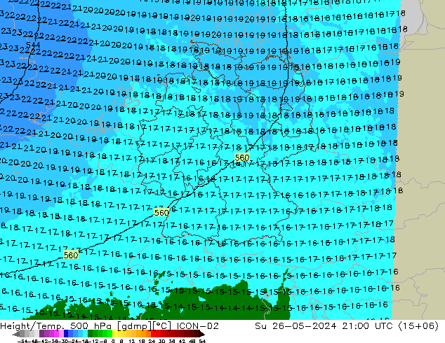 Height/Temp. 500 hPa ICON-D2  26.05.2024 21 UTC