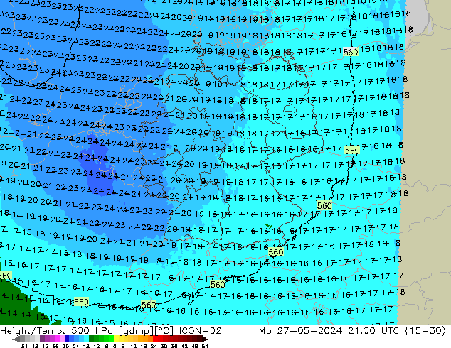 Height/Temp. 500 гПа ICON-D2 пн 27.05.2024 21 UTC