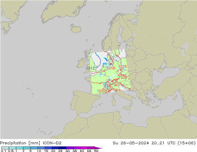 Precipitación ICON-D2 dom 26.05.2024 21 UTC