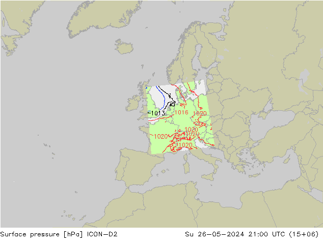 Surface pressure ICON-D2 Su 26.05.2024 21 UTC