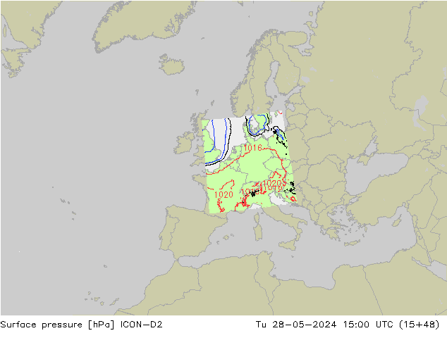 Surface pressure ICON-D2 Tu 28.05.2024 15 UTC