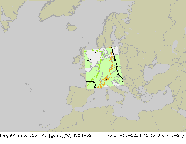 Height/Temp. 850 hPa ICON-D2 Mo 27.05.2024 15 UTC