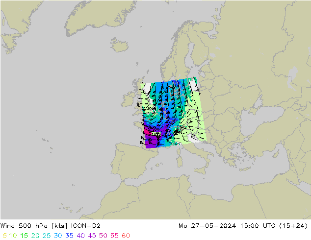 Wind 500 hPa ICON-D2 Mo 27.05.2024 15 UTC