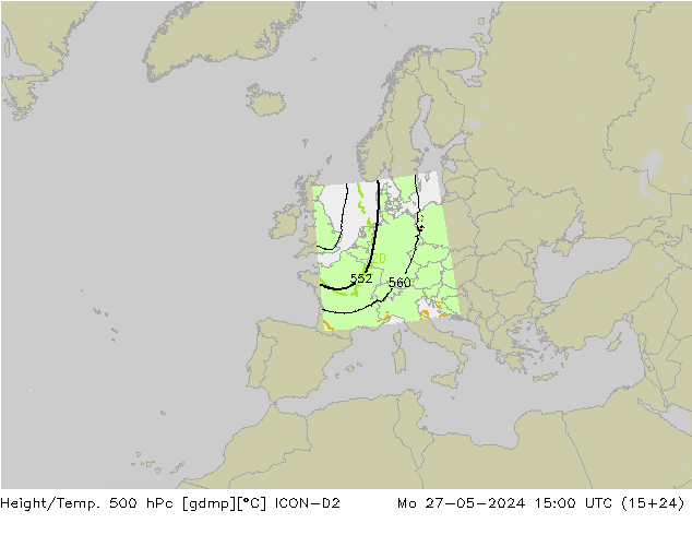 Height/Temp. 500 hPa ICON-D2 Mo 27.05.2024 15 UTC