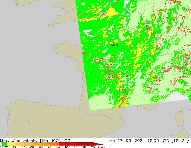 Windböen ICON-D2 Mo 27.05.2024 15 UTC