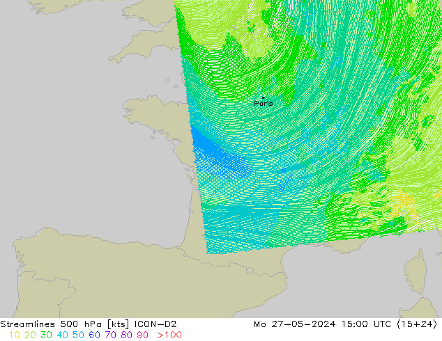 Stromlinien 500 hPa ICON-D2 Mo 27.05.2024 15 UTC