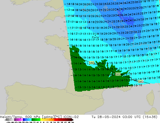 Height/Temp. 500 hPa ICON-D2 Di 28.05.2024 03 UTC