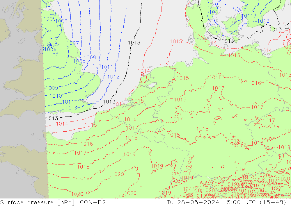 Pressione al suolo ICON-D2 mar 28.05.2024 15 UTC