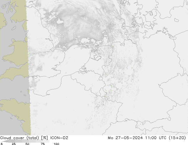 Wolken (gesamt) ICON-D2 Mo 27.05.2024 11 UTC