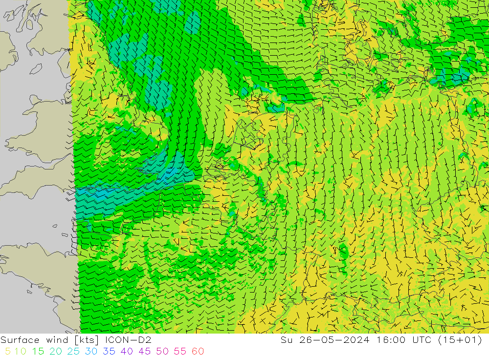 风 10 米 ICON-D2 星期日 26.05.2024 16 UTC