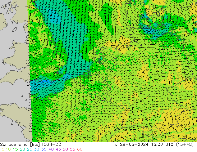 Bodenwind ICON-D2 Di 28.05.2024 15 UTC