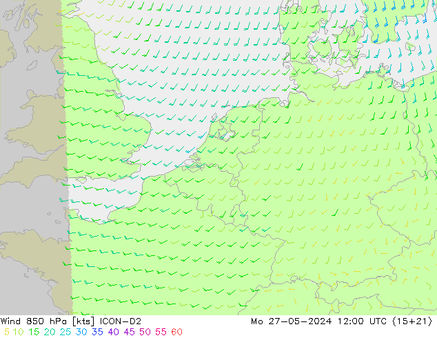 Vento 850 hPa ICON-D2 Seg 27.05.2024 12 UTC