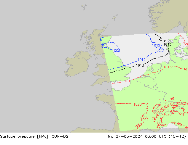 Surface pressure ICON-D2 Mo 27.05.2024 03 UTC
