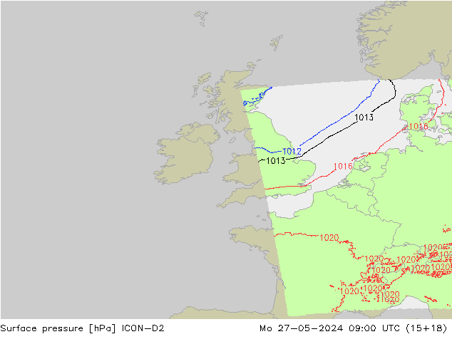 Luchtdruk (Grond) ICON-D2 ma 27.05.2024 09 UTC