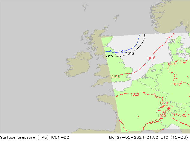 Luchtdruk (Grond) ICON-D2 ma 27.05.2024 21 UTC