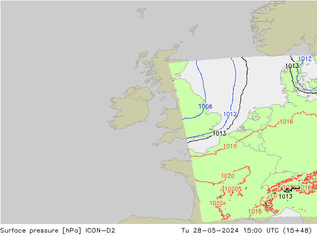 Surface pressure ICON-D2 Tu 28.05.2024 15 UTC