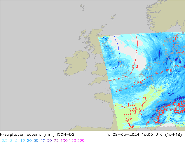 Toplam Yağış ICON-D2 Sa 28.05.2024 15 UTC