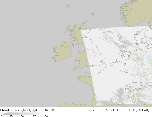 Nubi (totali) ICON-D2 mar 28.05.2024 15 UTC