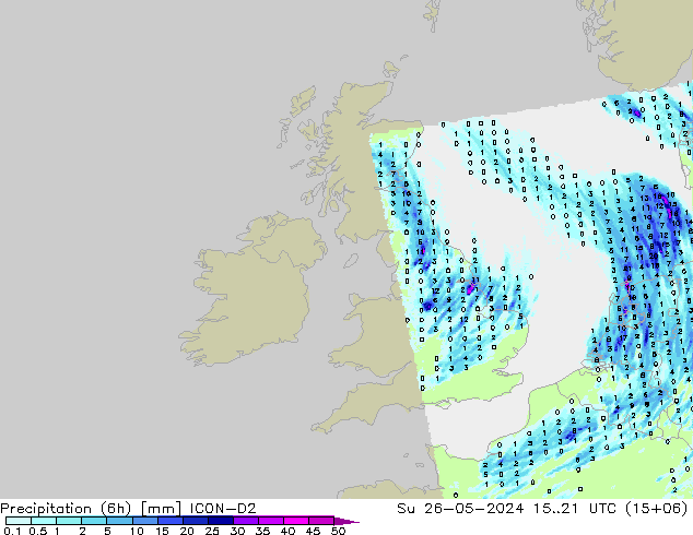 Precipitation (6h) ICON-D2 Ne 26.05.2024 21 UTC