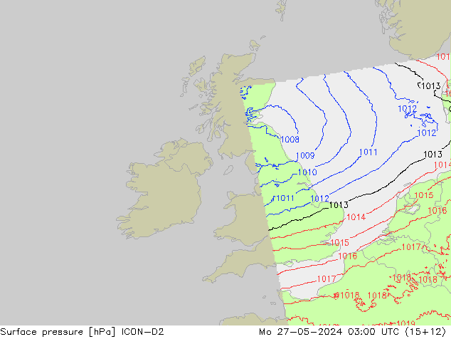 ciśnienie ICON-D2 pon. 27.05.2024 03 UTC