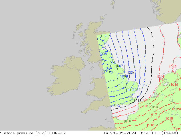 Surface pressure ICON-D2 Tu 28.05.2024 15 UTC