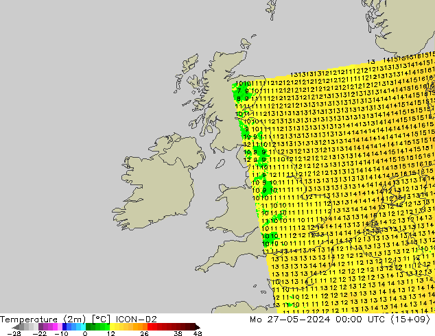 Temperature (2m) ICON-D2 Mo 27.05.2024 00 UTC