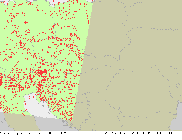 Surface pressure ICON-D2 Mo 27.05.2024 15 UTC