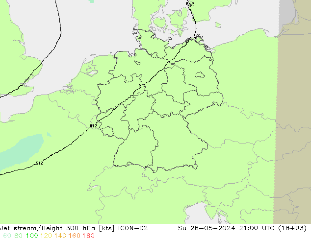 Jet stream/Height 300 hPa ICON-D2 Su 26.05.2024 21 UTC