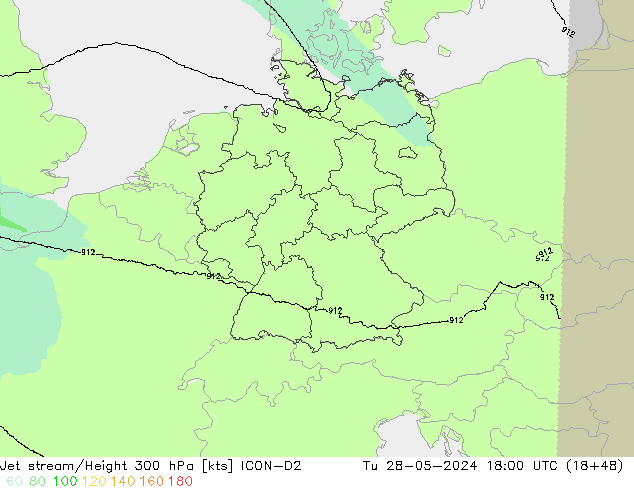 Prąd strumieniowy ICON-D2 wto. 28.05.2024 18 UTC