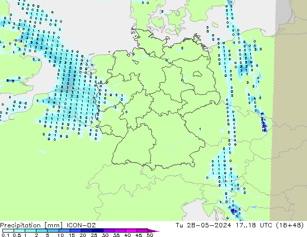 Precipitation ICON-D2 Tu 28.05.2024 18 UTC