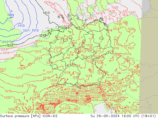 pressão do solo ICON-D2 Dom 26.05.2024 19 UTC